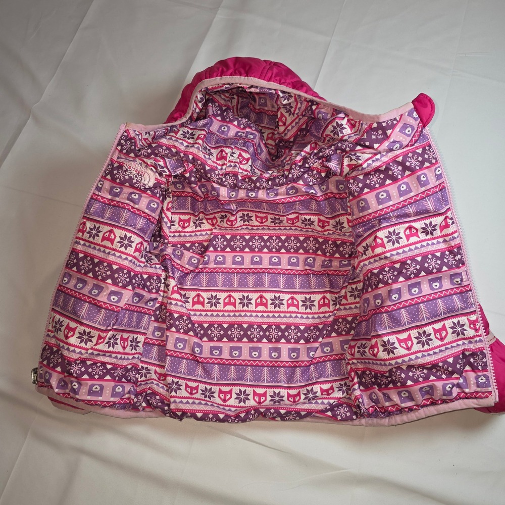 The North‎ Face Toddler Reversible Puffer Jacket Pink Fair Isle Print Hooded - Picture 6 of 9